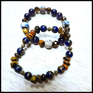 Terra Moda - Set of Gemstone, Tigers Eye and Amethyst, Size Large (male 9.5")